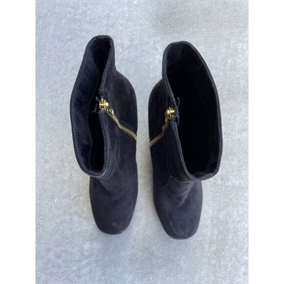 H&M Black Gold Side Zip Women's 3.5 Inch Wedge Heel Bootie Boot Shoe Size 9 - Picture 2 of 7